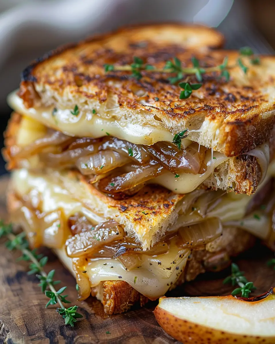 Pear Apple Grilled Cheese with Turkey Bacon and Caramelized Onions