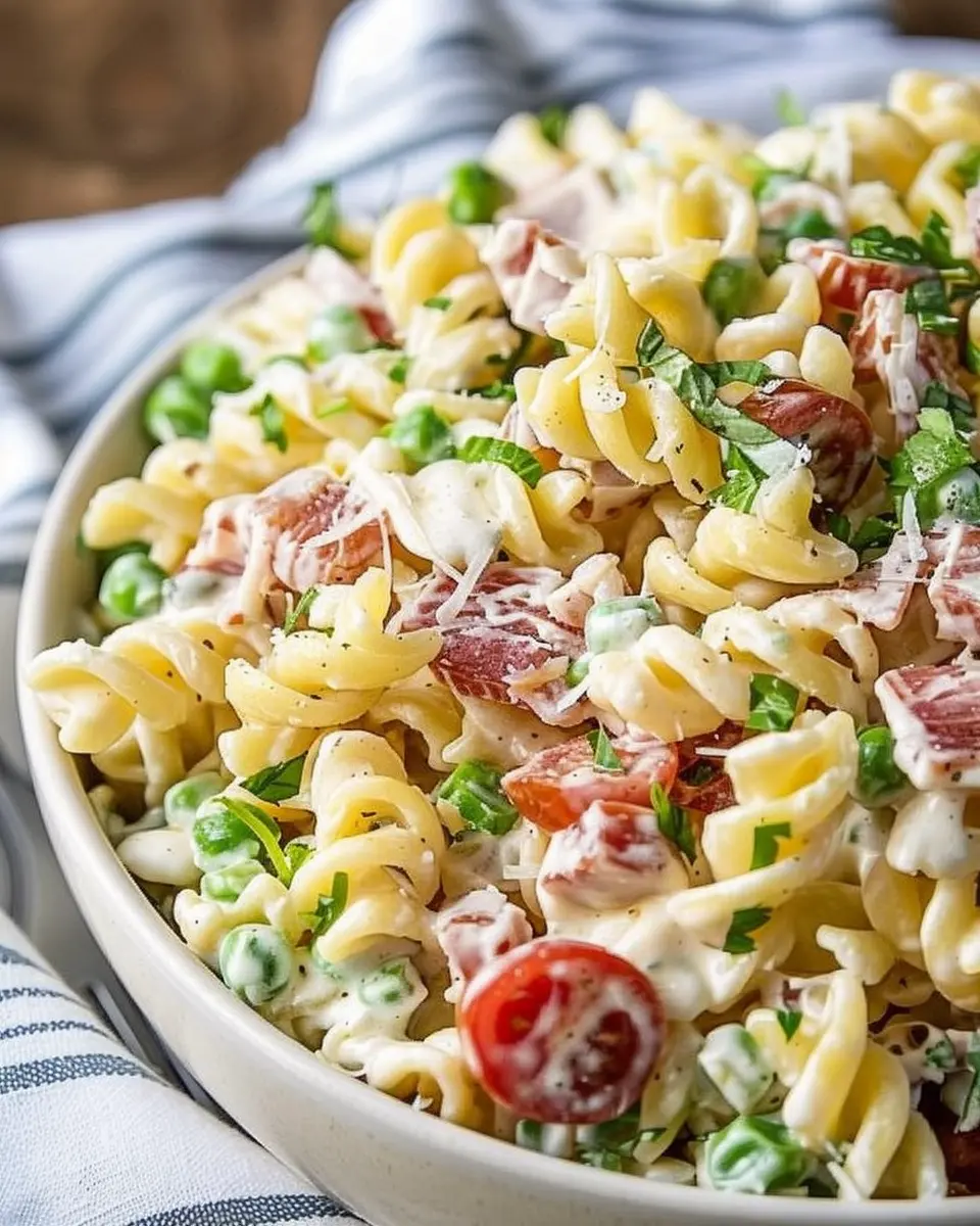Creamy Pasta Salad with Turkey Bacon and Chicken Ham Delight